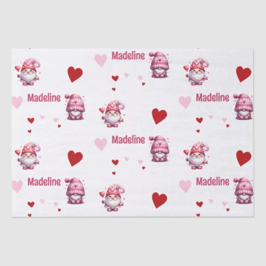 Roze Valentijn Gnomen Gepersonaliseerd Tissuepapier (Voorkant)
