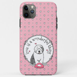 Roze Valentijn Oud Engels Sheepdog Dog Grey 1 Fun iPhone 11 Pro Max Hoesje