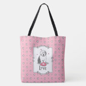 Roze Valentijn Oud Engels Sheepdog Dog Grey 1 Fun Draagtas (Achterkant)