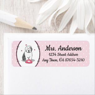 Roze Valentijn Oud Engels Sheepdog Dog Grey 1 Fun Etiket