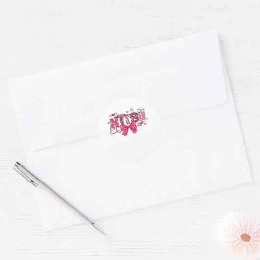 Roze Valentijn Verpleegster, Valentijn Coquette Bo Ronde Sticker (Envelop)