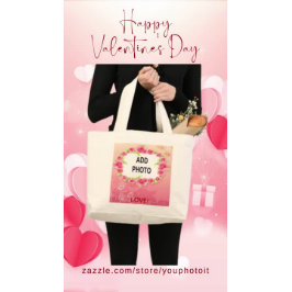 Roze Valentijn Voeg je foto toe Grote Tote Bag