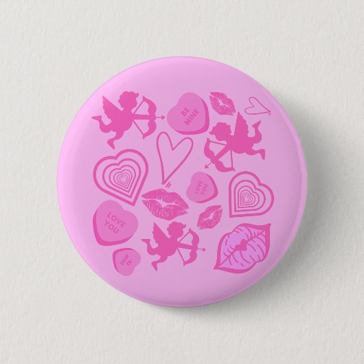 Roze Valentijns patroon Ronde Button 5,7 Cm (Voorkant)
