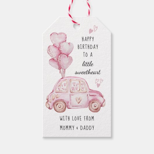 Roze Valentijns Thema Hartballonnen en Auto Cadeaulabel (Voorkant)