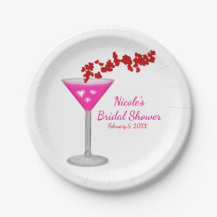 Roze Valentijnsdag Cocktail Aangepast Feest Papieren Bordje