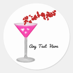 Roze Valentijnsdag Cocktail Aangepaste Feest Favor Ronde Sticker