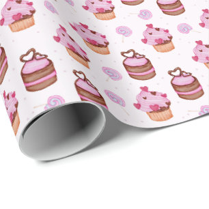 Roze Valentijnsdag Cupcake Inpakpapier