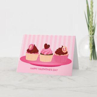 Roze Valentijnsdag Cupcakes Feestdagen Kaart