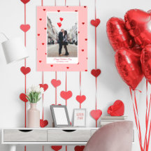 Roze Valentijnsdag fotoposter met rode harten