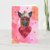 Roze Valentijnsdag Gift Dog Kaart (Voorkant)