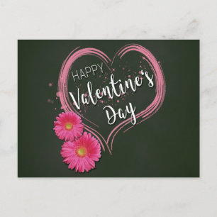 Roze Valentijnsdag hartbloemen Feestdagenkaart