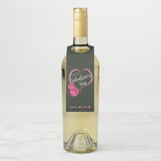 Roze Valentijnsdag hartbloemen Flessenhanger (Op fles)