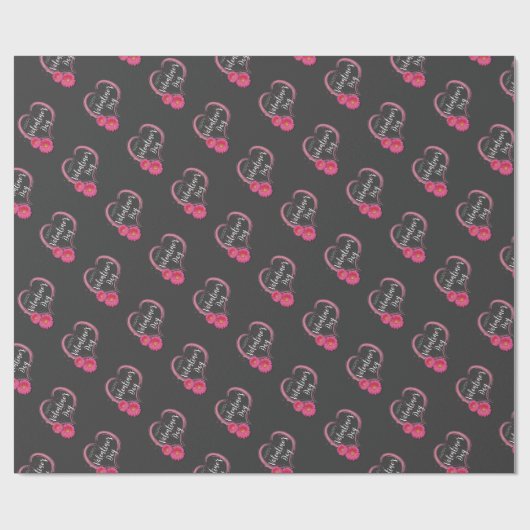 Roze Valentijnsdag met hartbloemen Cadeaupapier (Vlak)