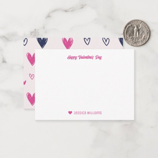 Roze Valentijnsdag van het loopvlakpatroon Notitiekaartje (Voorkant / Achterkant in situ)