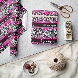 Roze Valentijnsdag Zebra Hart Patroon met naam Cadeaupapier