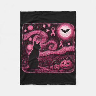Roze Van Gogh Kat Halloween Borstkanker Awarenes Fleece Deken