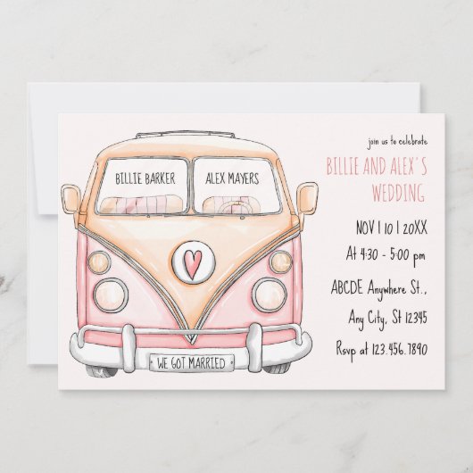 Roze van vintage bruiloft kaart (Voorkant)