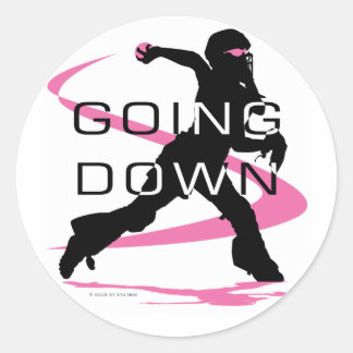 Roze vangerssoftbal omlaag gaan ronde sticker