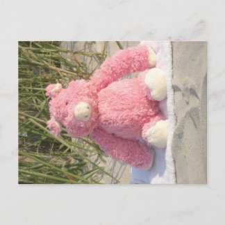 Roze varken bij de strand briefkaart