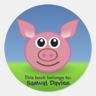 Roze varken gepersonaliseerde naamlabels ronde sticker