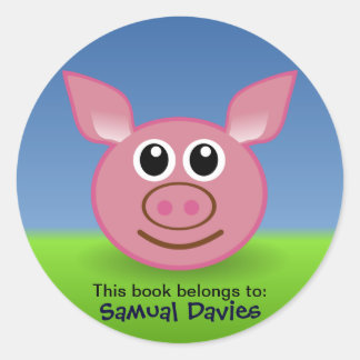 Roze varken gepersonaliseerde naamlabels ronde sticker
