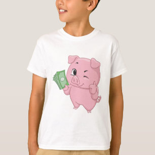 Roze varken met geld dat duim omhoog geeft t-shirt