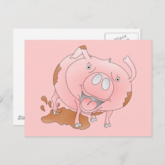Roze varken spat in modder briefkaart (Voorkant / Achterkant)