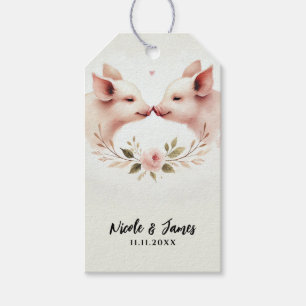 Roze Varkens Neus Aan Neus Bloemrijke Rustieke Bru Cadeaulabel