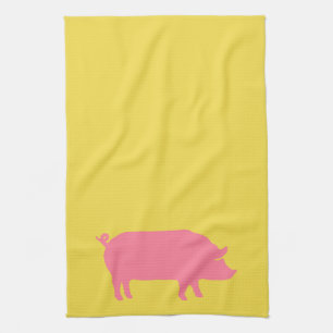 Roze Varkens op Geel Theedoek