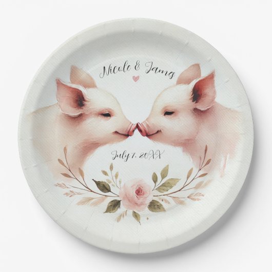 Roze Varkens Snuit tot Snuit Bloemrijke Rustieke B Papieren Bordje (Voorkant)