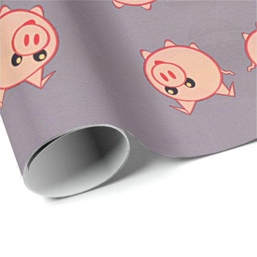 Roze varkenspatroon op grijs cadeaupapier (Rol Hoek)