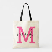 Roze Varsity Letter Monogram Cursief Script Name Tote Bag (Achterkant)