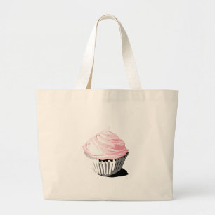 Roze vectorcupcake-sjablonen grote tote bag