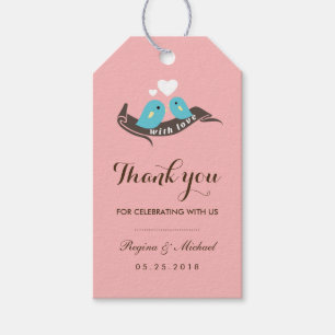 Roze vedervogels met Label voor weddenschappen met Cadeaulabel