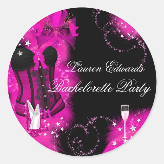 Roze Veer Corset Bachelorette Party Sticker (Voorkant)