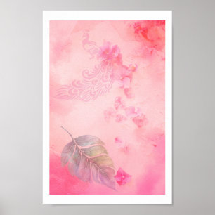 Roze Veer en Pauw Poster