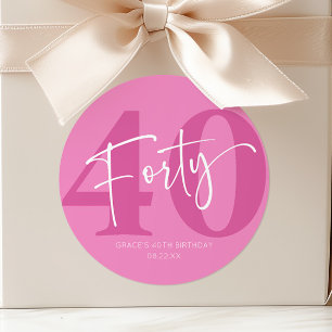 Roze Veertig 40e Veertigste Verjaardag Feest Favor Ronde Sticker