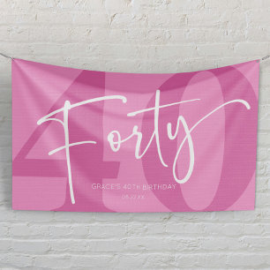Roze Veertigste 40e Veertigste Verjaardagsfeestje Spandoek