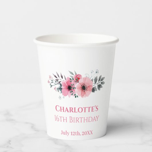 Roze ventilator 16e verjaardag meisje Foto Collage Papieren Bekers (Achterkant)