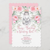 Roze ventilator, Waterverf, een Bunny is een Kaart (Voorkant / Achterkant)