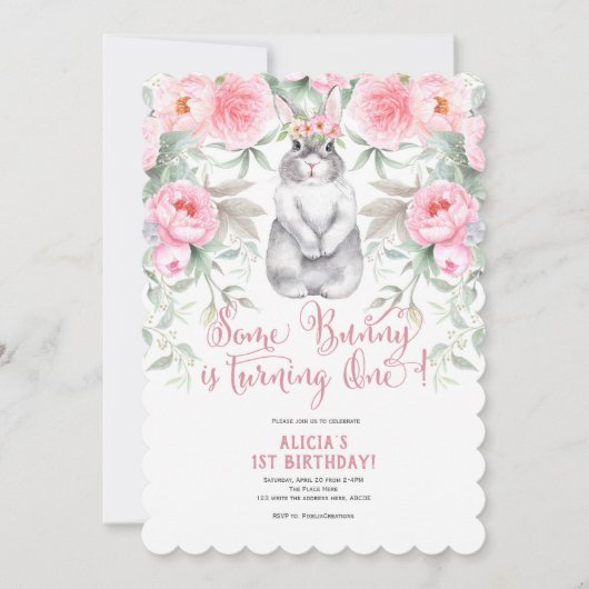 Roze ventilator, Waterverf, een Bunny is een Kaart (Voorkant)