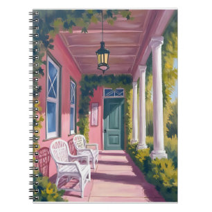 Roze veranda   Bloemendek Bloemenaquarel Notitieboek