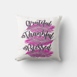 Roze veren dankbaar gezegend kussen