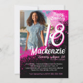 Roze verf Splatter Foto 18e verjaardag uitnodiging (Voorkant)