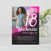 Roze verf Splatter Foto 18e verjaardag uitnodiging (Staand voorkant)