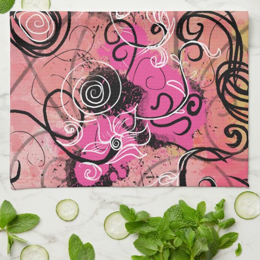 Roze verfvlek Abstracte moderne Floral Theedoek (Gevouwen)