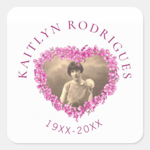 Roze vergeten-me-niet bloemen foto-gedenkteken vierkante sticker