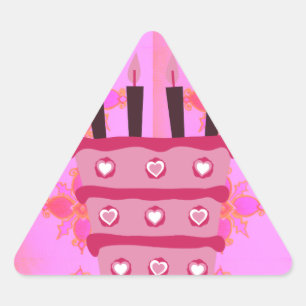 Roze Verjaardag Cake Art Print Driehoek Sticker
