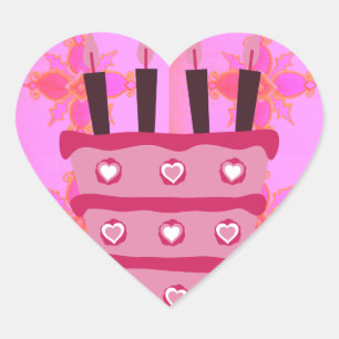 Roze Verjaardag Cake Art Print Hart Sticker