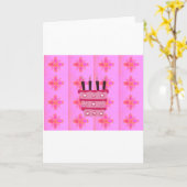 Roze Verjaardag Cake Art Print Kaart (Gele Bloem)
